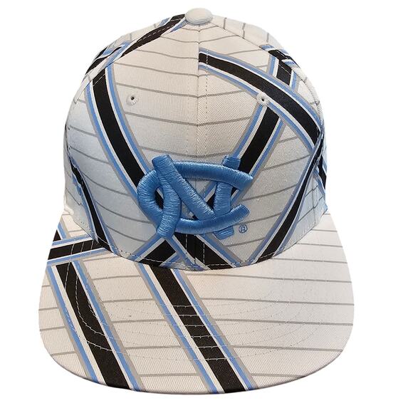 Vtg North Carolina Tar Heels Fitted Flat Bill Hat White Striped UNC NCAA L/XL - Picture 1 of 11